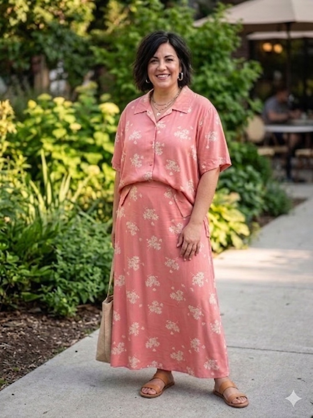 Vintage Josephine Chaus Woman Pink Floral 2-Piece Skirt & Blouse Set